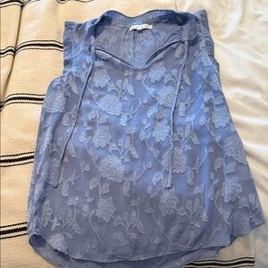 Rose & Olive Floral Embroidered Sleeveless Blouse - Light Blue